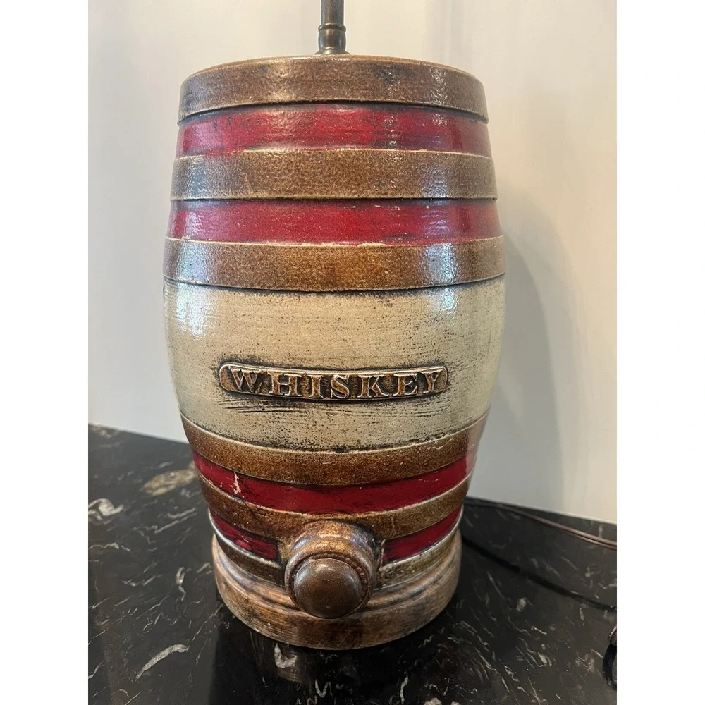 Doulton Watts Lambeth Whiskey Barrel Keg Art Pottery Table Lamp